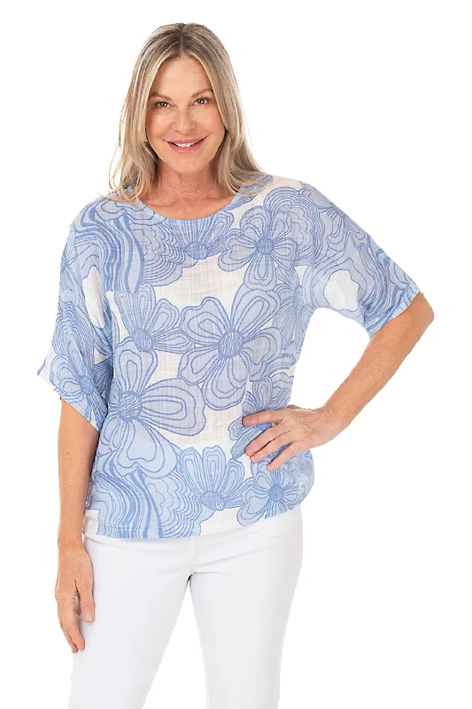 Wavy Daisies Dolman Sleeve Gauze Blouse