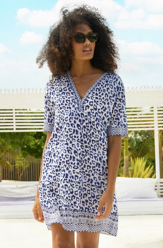 Santorini Kaftan | Soft Cheetah White/Navy