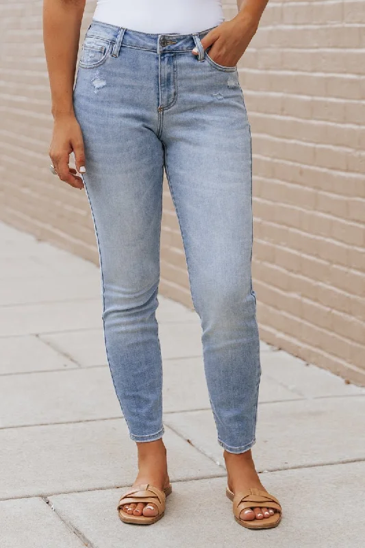 Light Wash Mid Rise Skinny Jeans